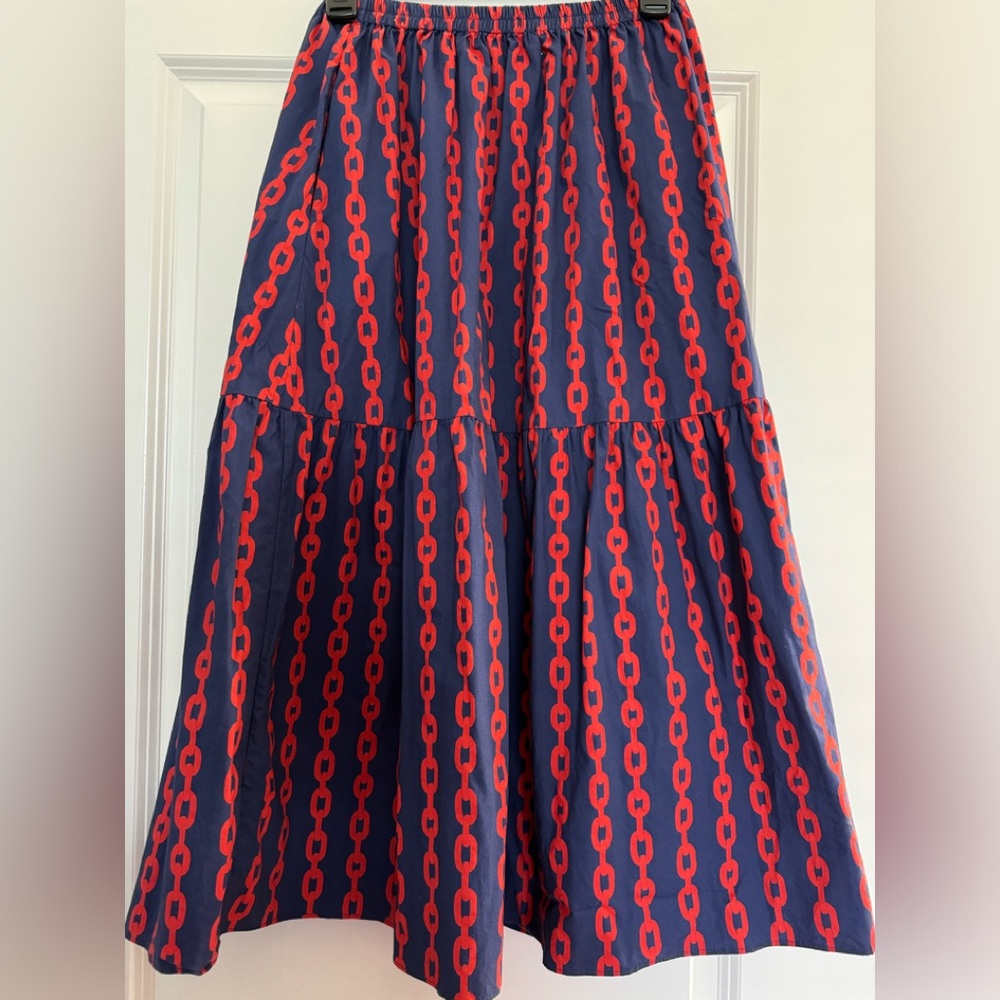 Clare V Manon Skirt - Navy w/ Poppy Chains